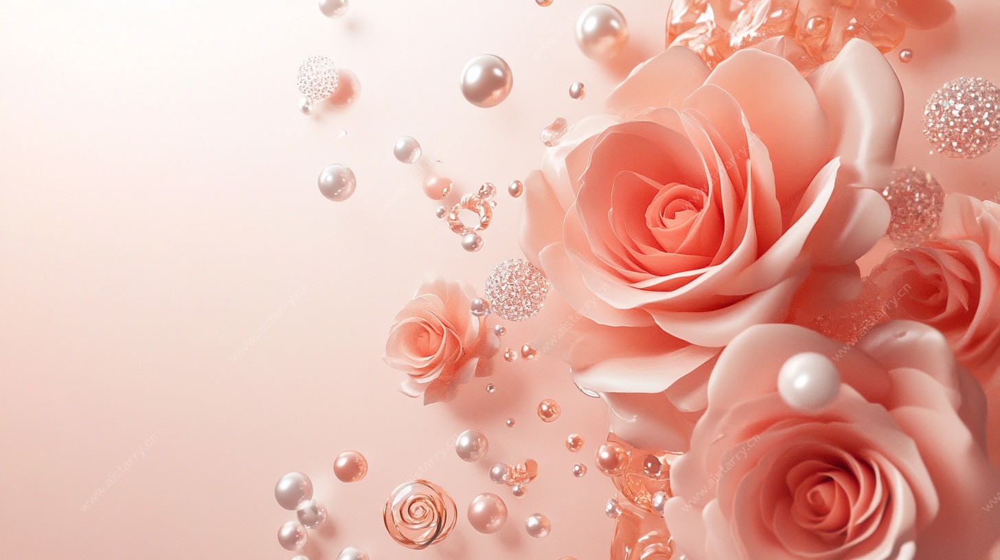 粉色玫瑰珍珠浪漫背景图