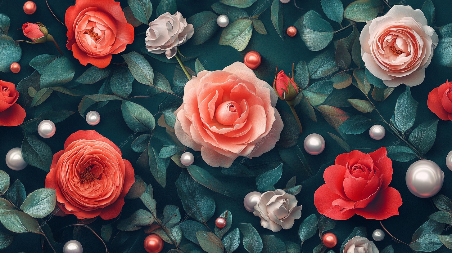 玫瑰珍珠花卉背景图案