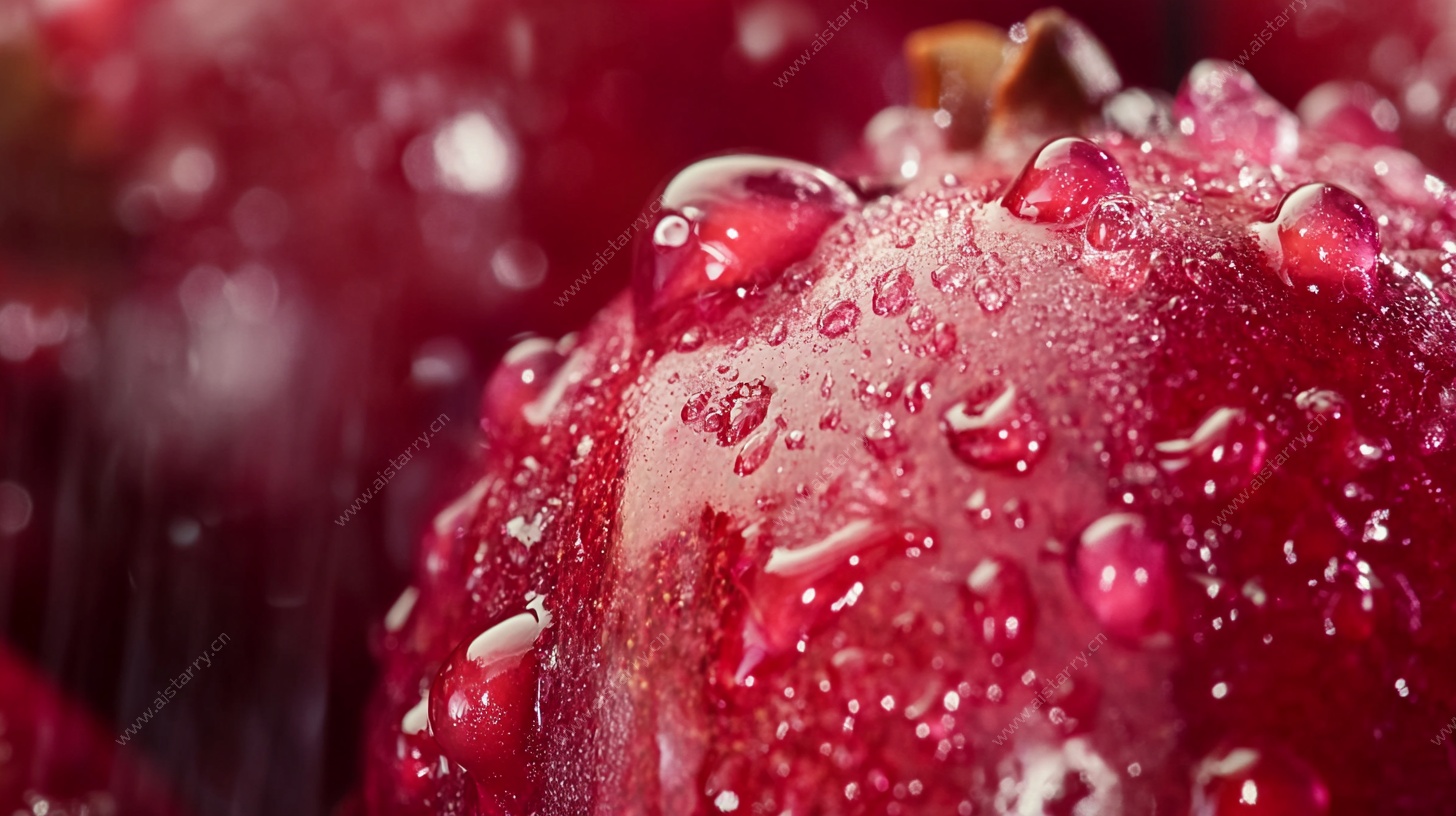 带水珠的新鲜红石榴