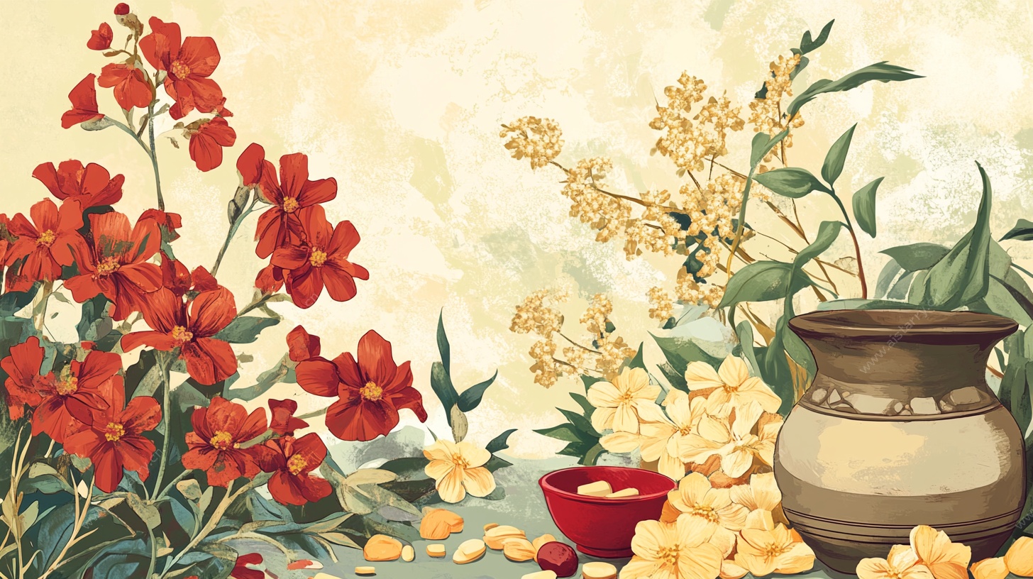 复古风花卉陶罐静物图