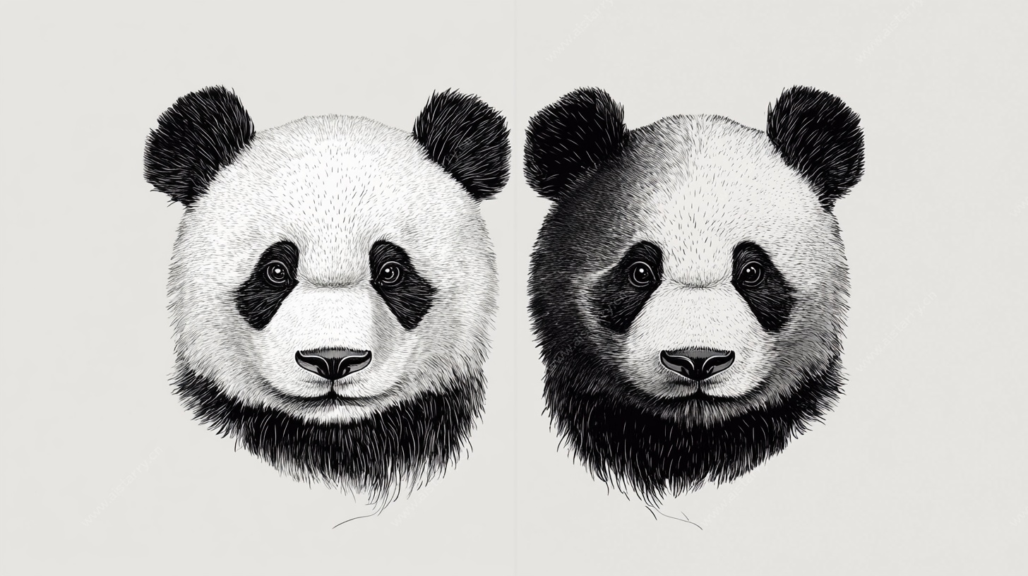 黑白熊猫头像插画