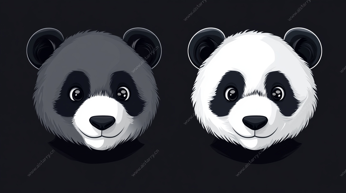 黑白熊猫头像插画