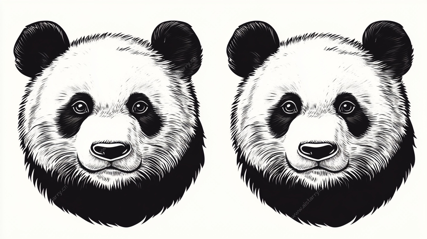 黑白熊猫头像插画