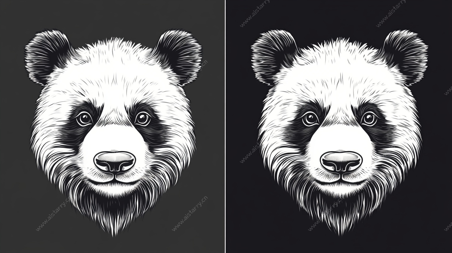 黑白熊猫头像插画