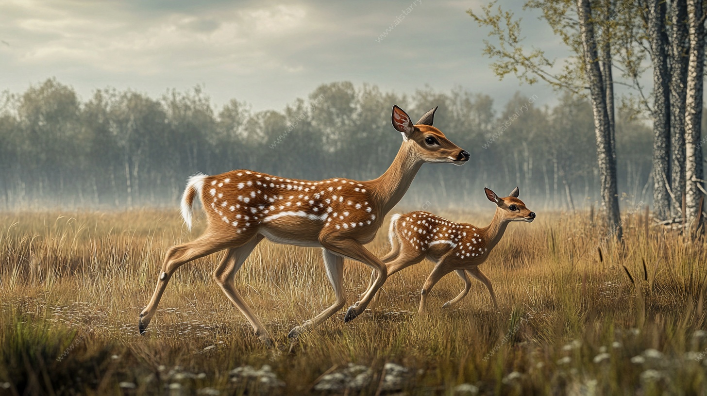 林间小鹿奔跑的温馨瞬间