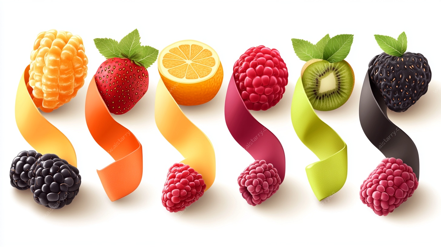 缤纷水果与彩色飘带组合