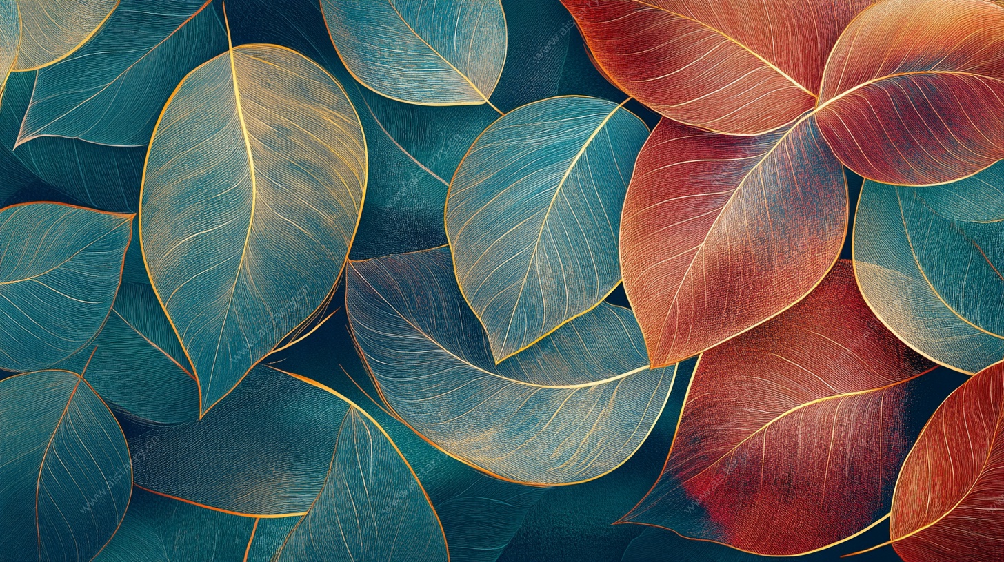 多彩叶脉叶形背景图案