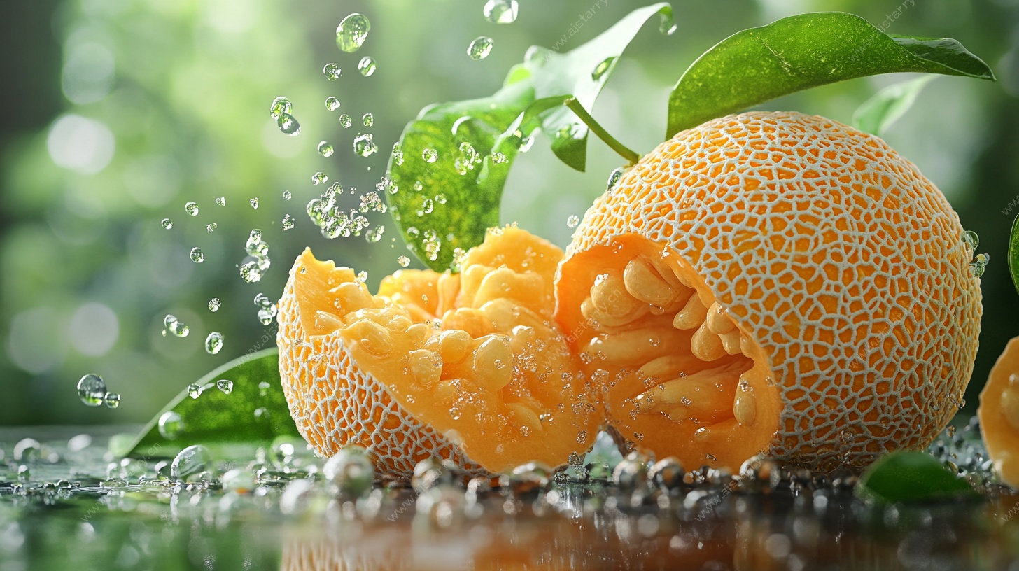 剥开的多汁蜜瓜带水珠