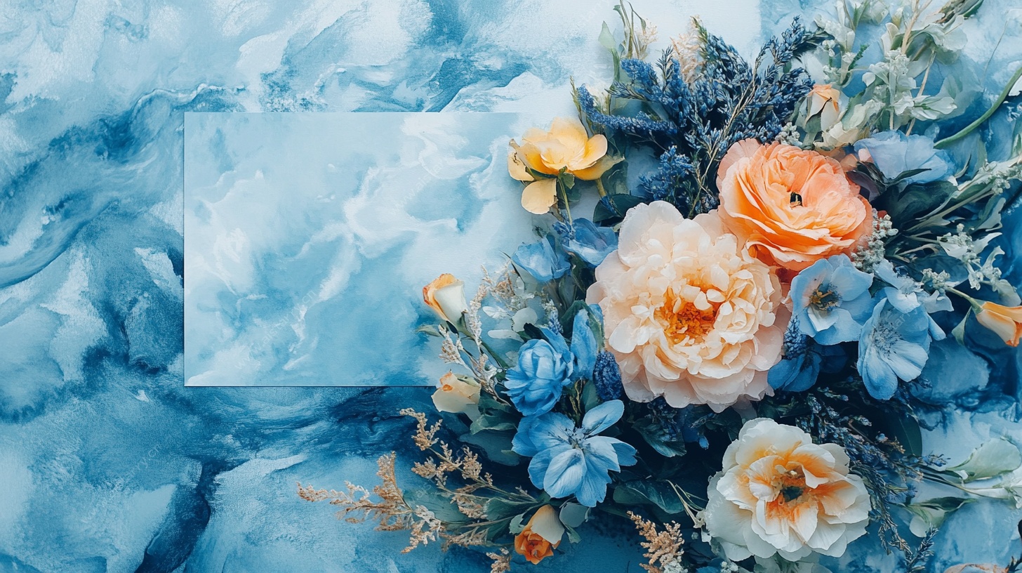 蓝调花卉艺术背景图