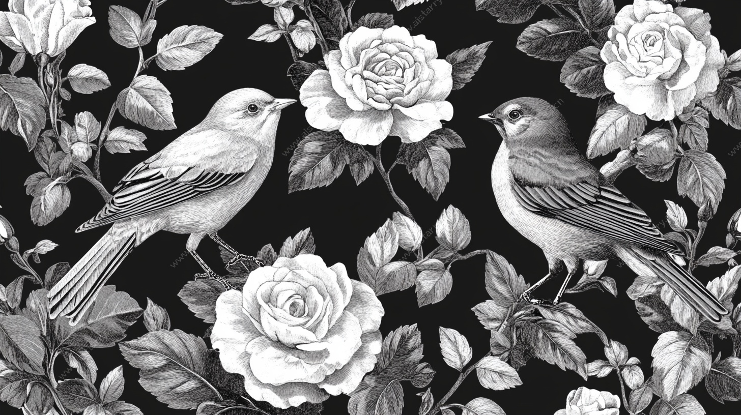 黑白花鸟纹图案