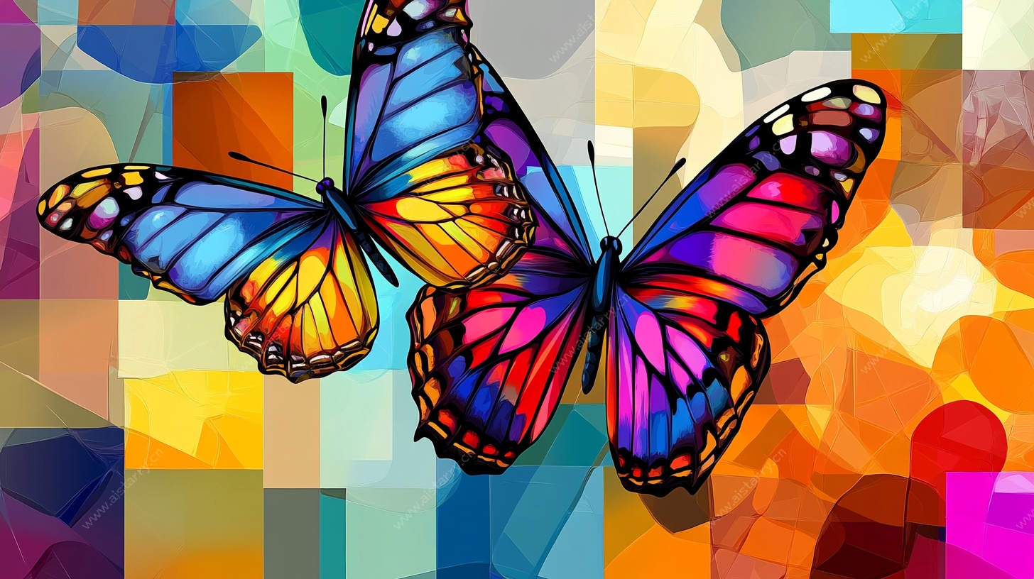 彩色双蝶几何背景插画
