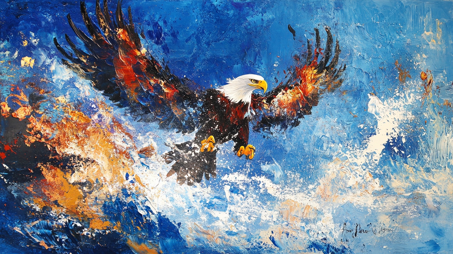 翱翔的雄鹰油画作品