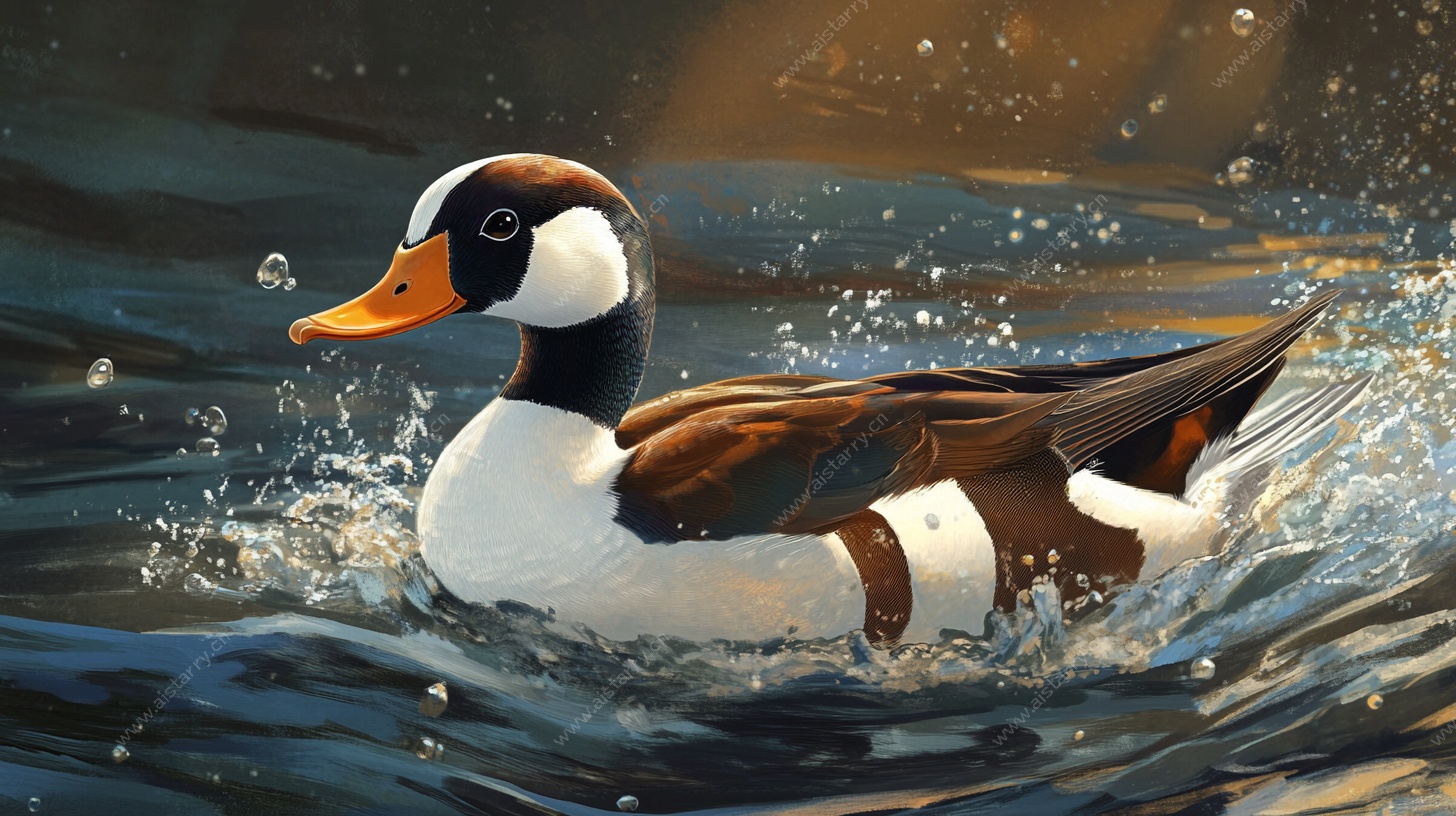 戏水的斑头秋沙鸭