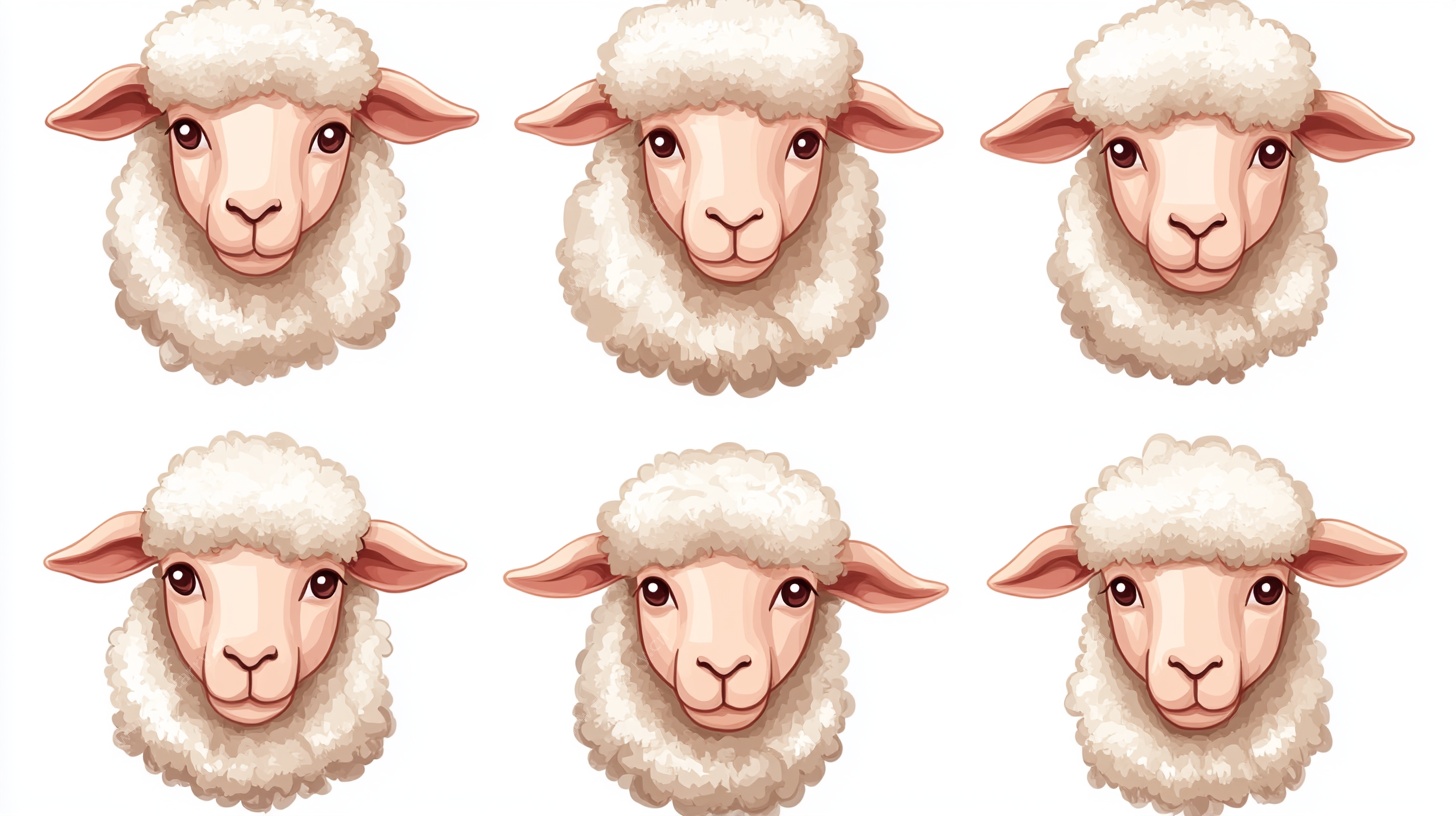 六只可爱绵羊头像插画