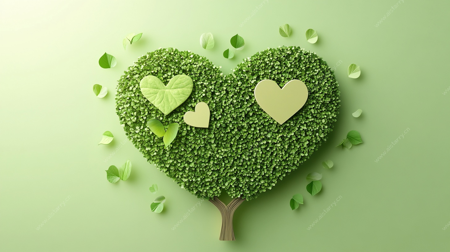 绿叶爱心树的浪漫图景