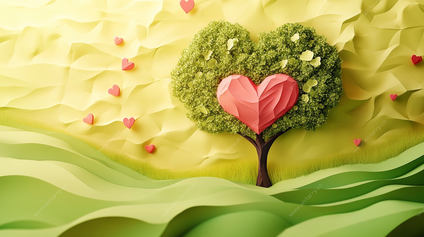 爱心树浪漫纸艺风景