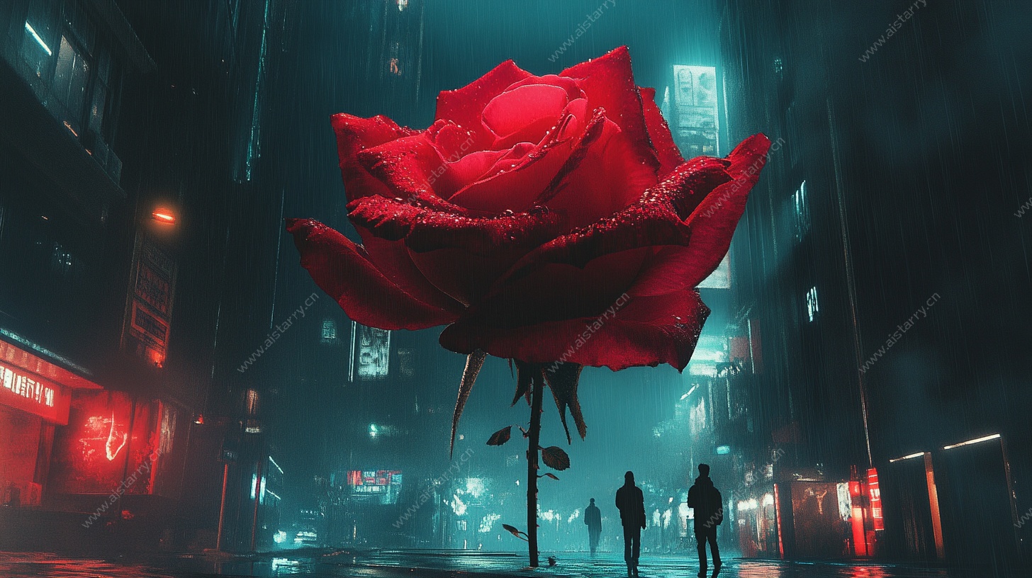 都市夜中红玫瑰奇幻景象