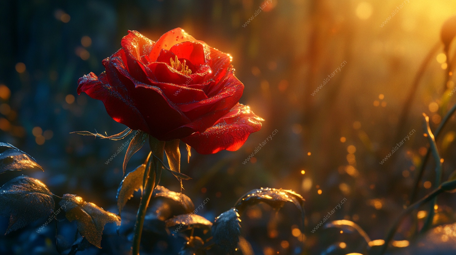 夕阳下的娇艳红玫瑰