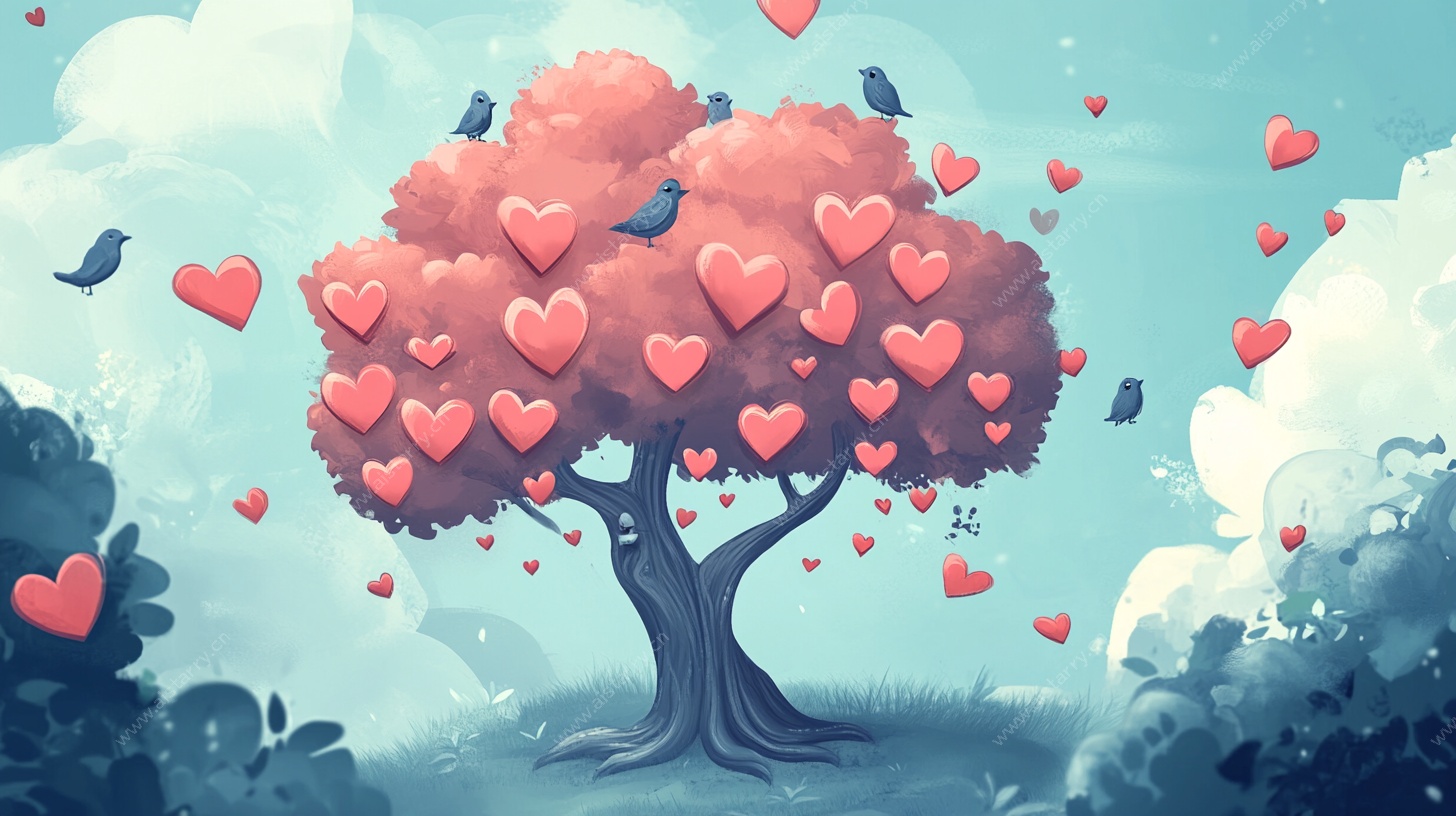 爱心树浪漫插画