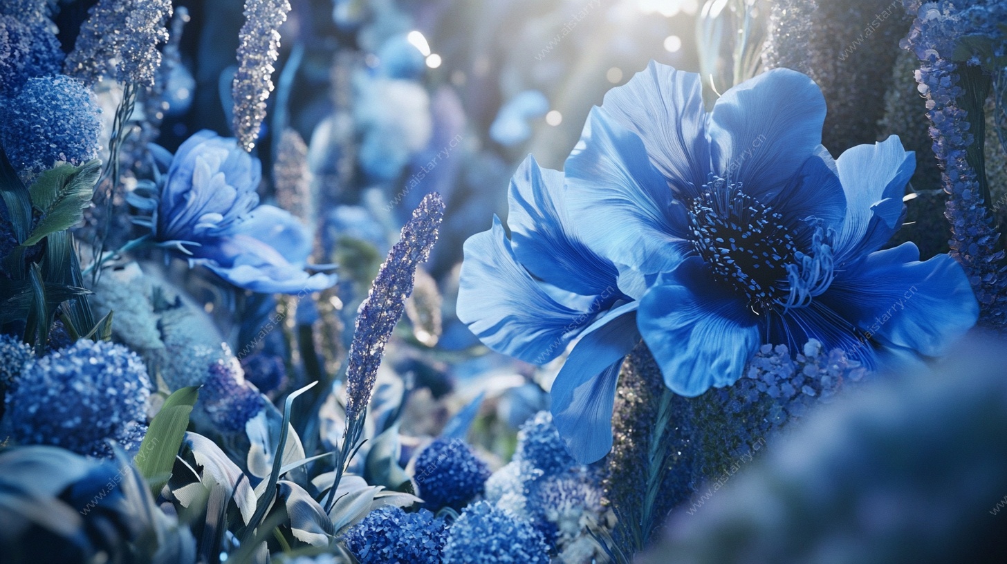 梦幻蓝色花卉特写