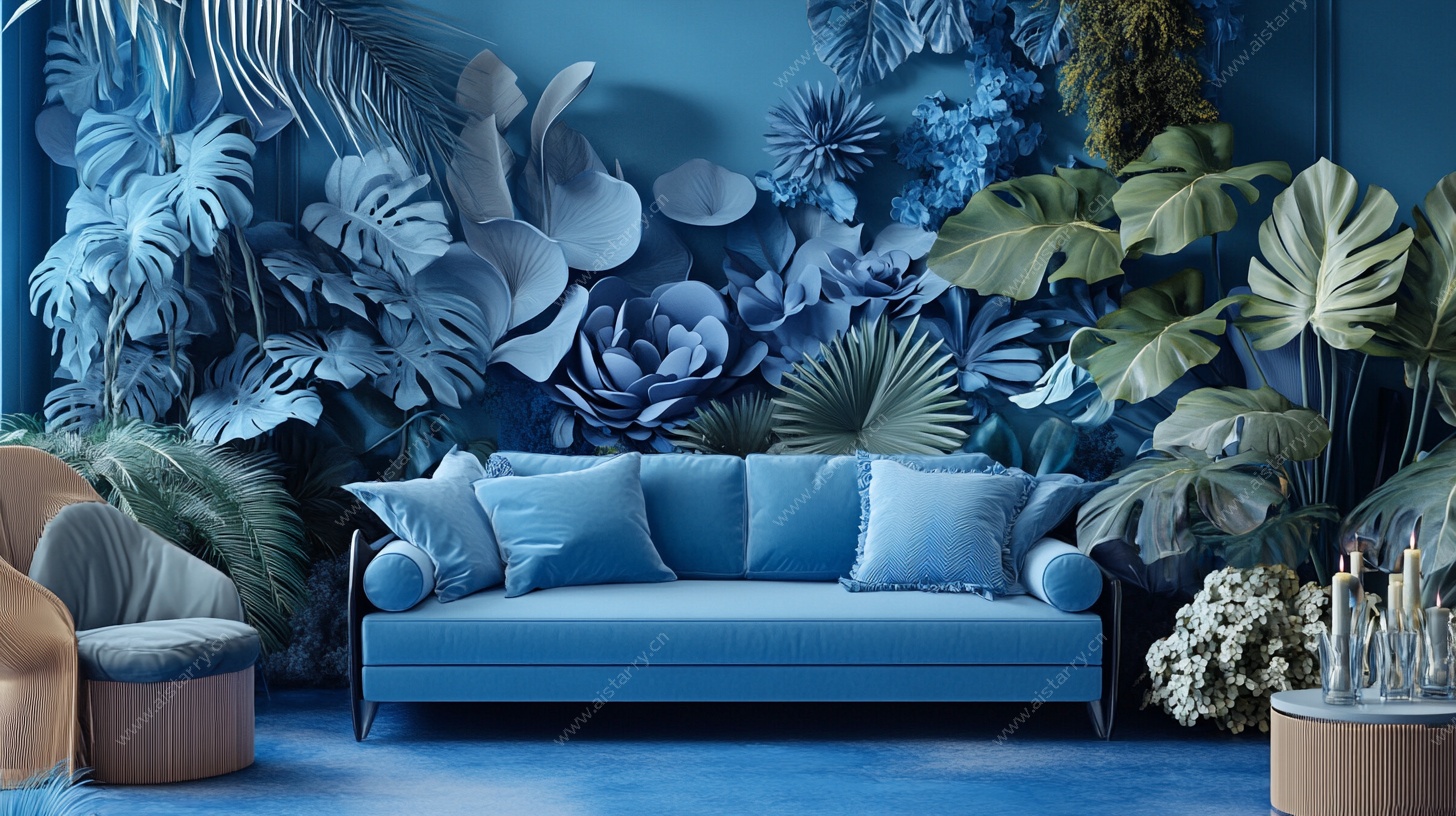 蓝调热带风客厅装饰图