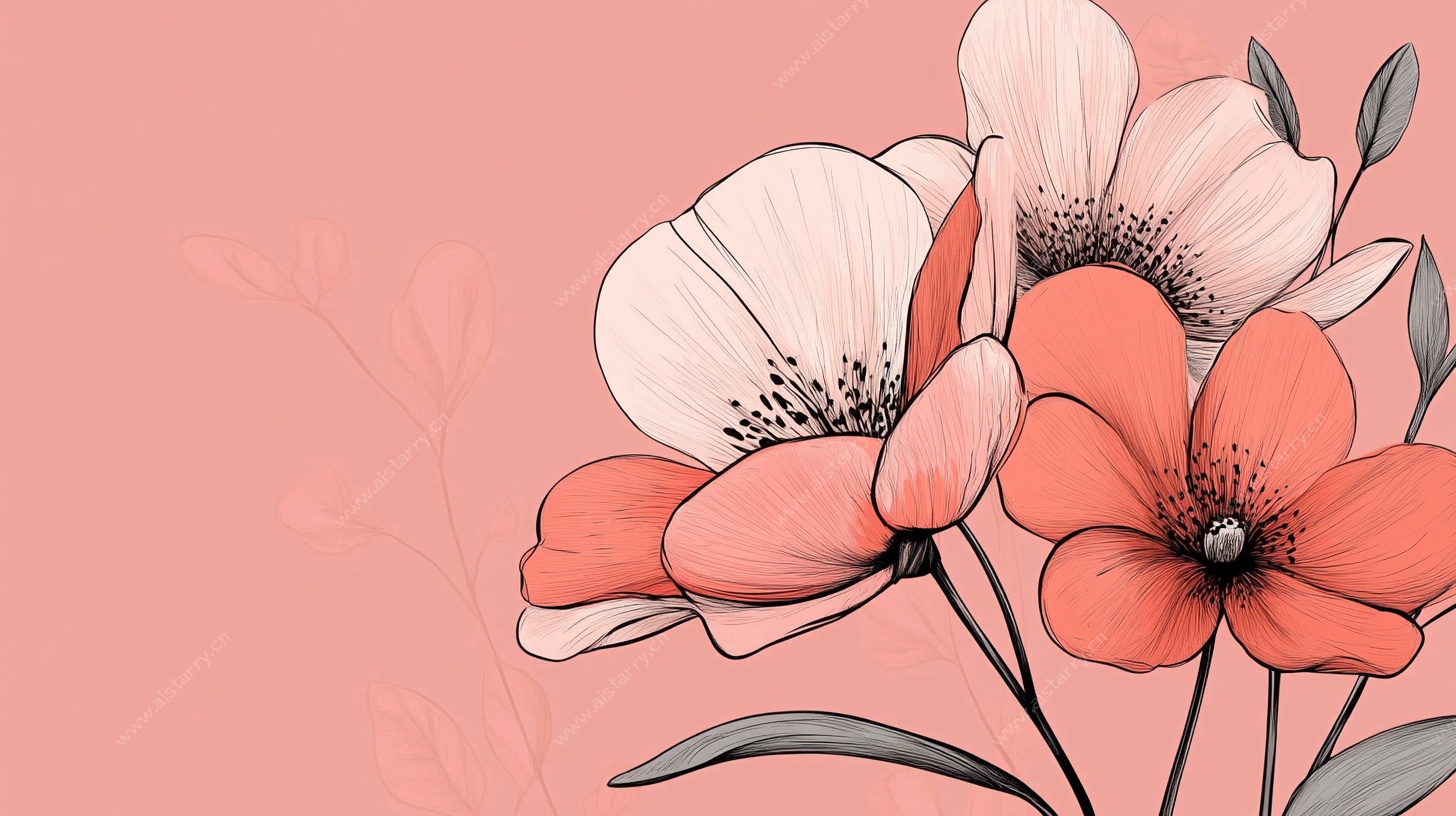 粉色系手绘花卉插画