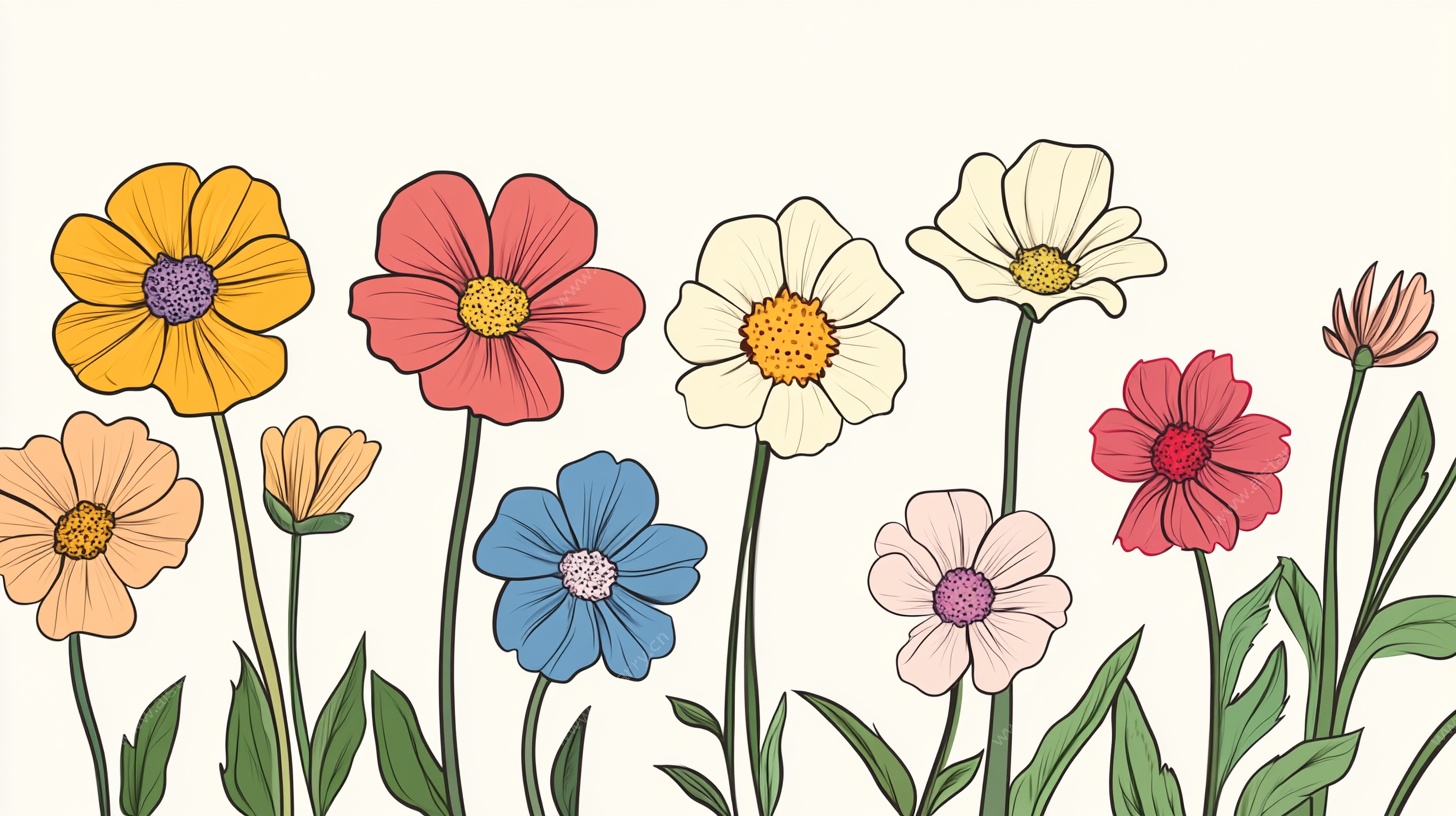 手绘多彩花卉插画