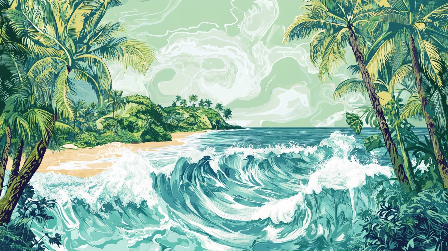 夏日海滨风光插画