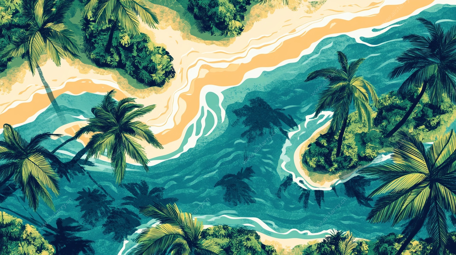 热带海岛风光插画