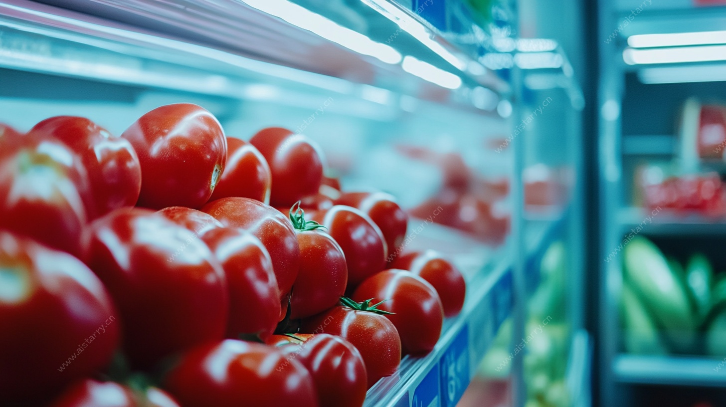超市货架上的新鲜西红柿