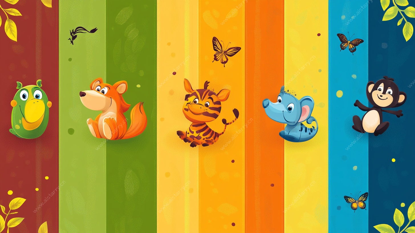 动物条纹背景童趣插画