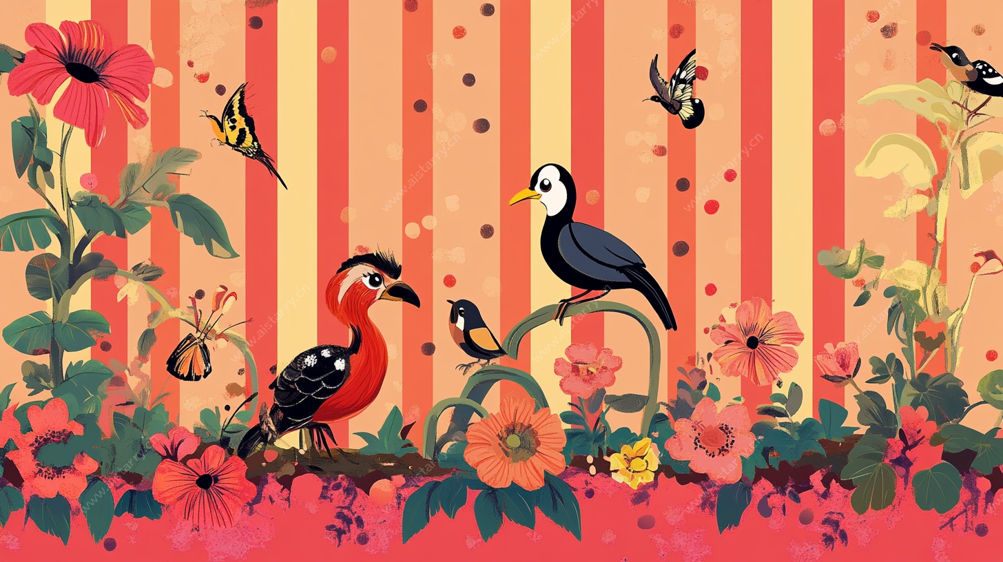 热带花鸟的缤纷插画世界