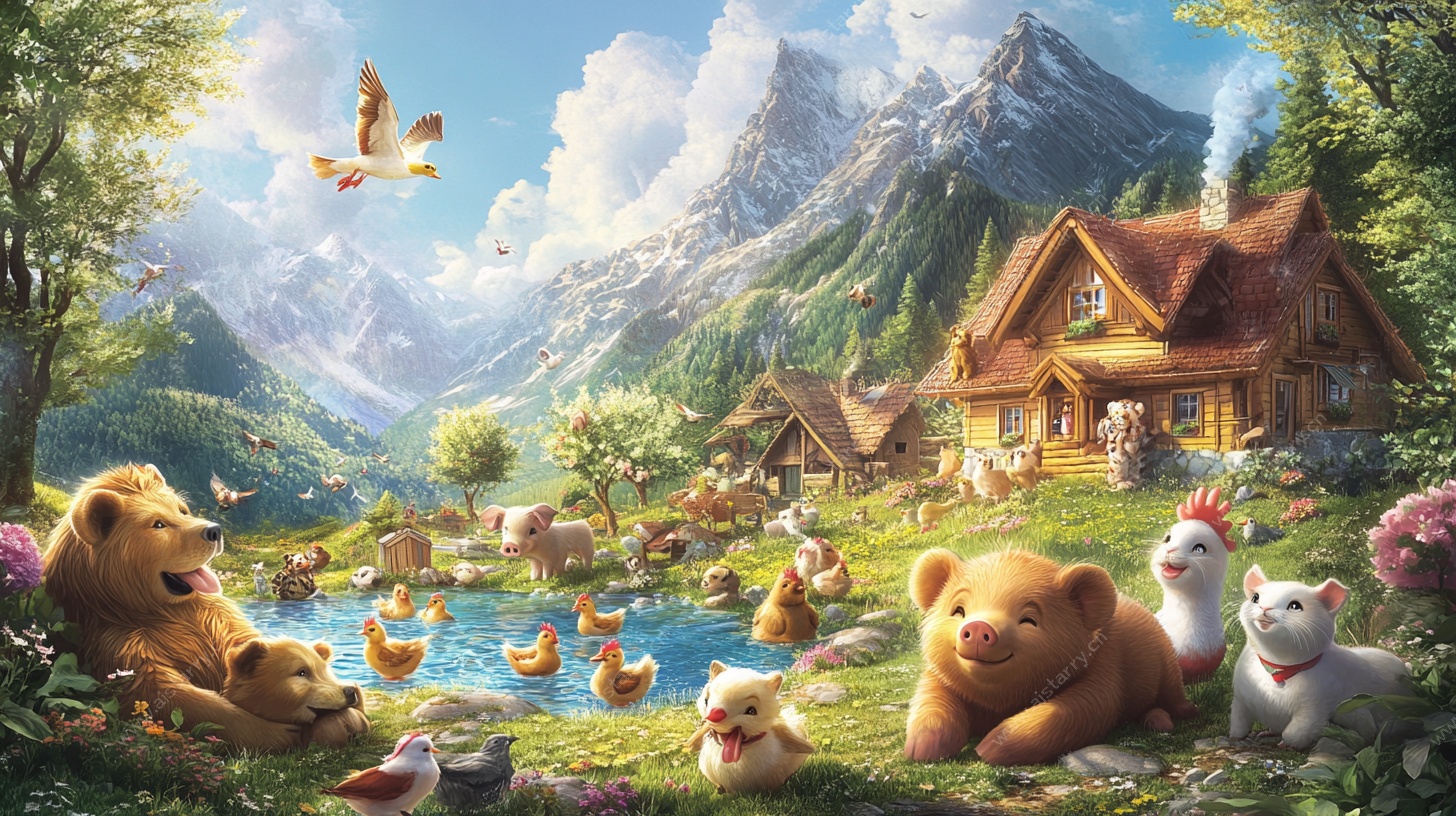 童话风动物山居图