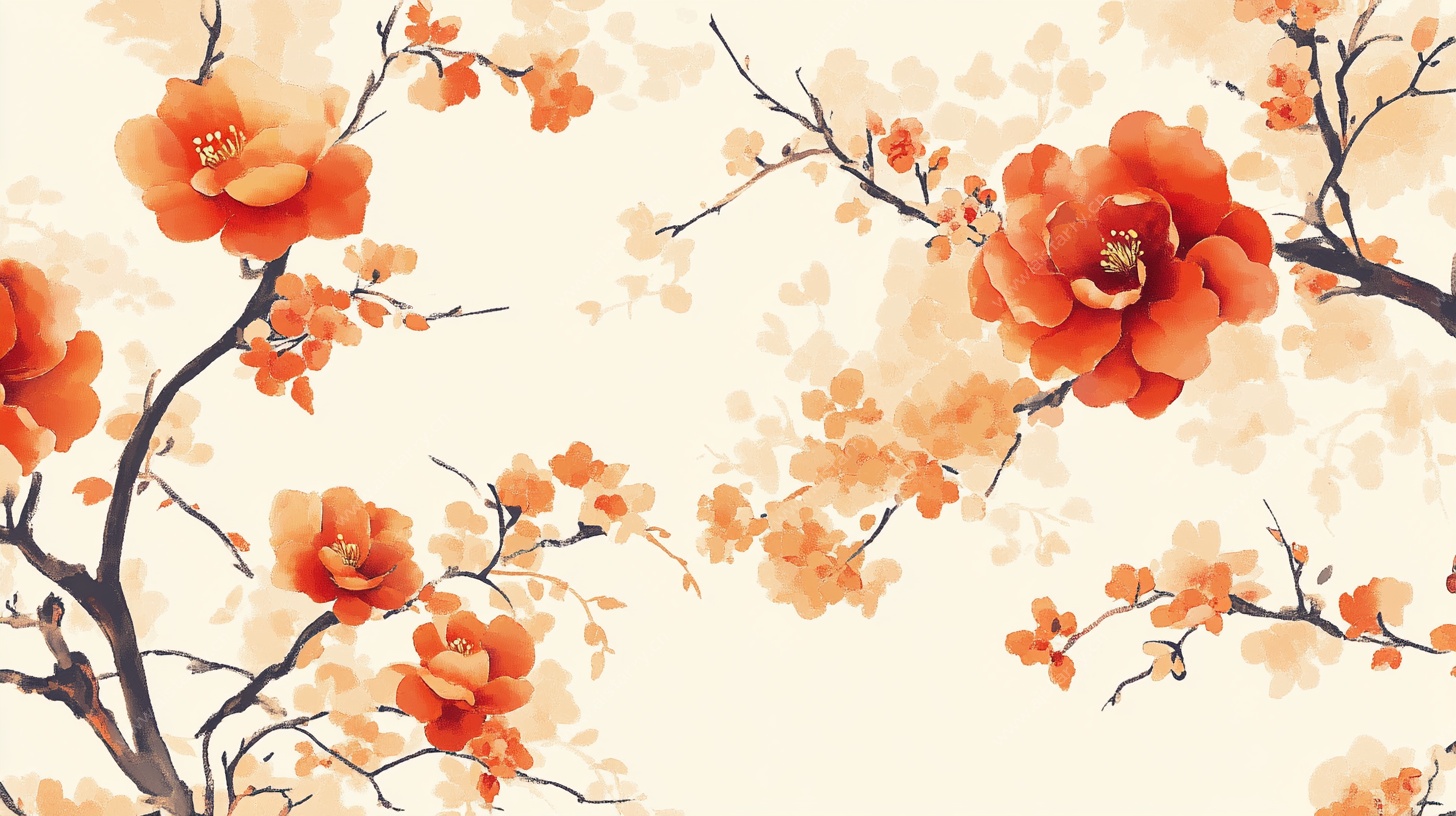 中式橙花写意背景图