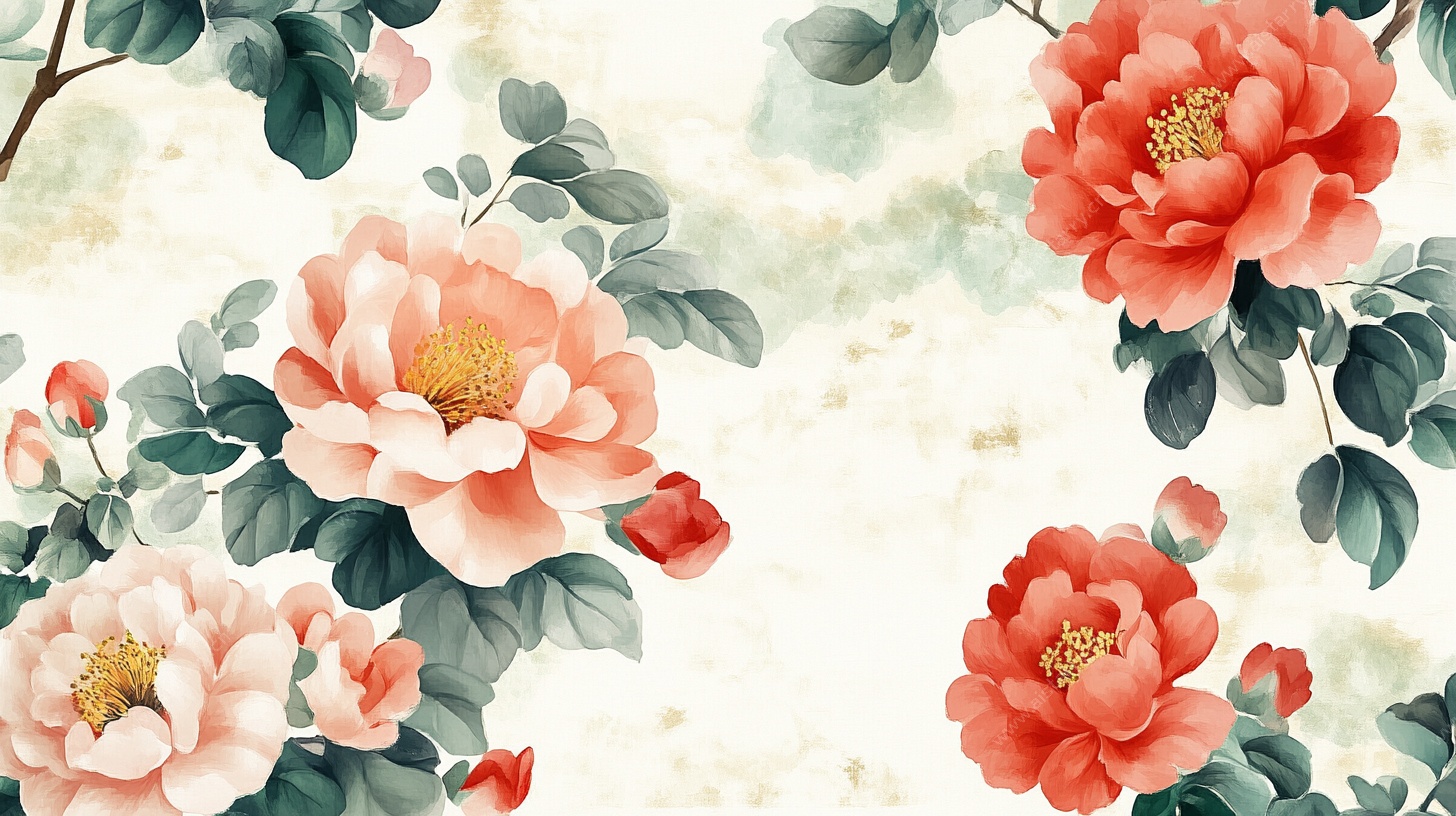 中式写意牡丹花卉图案