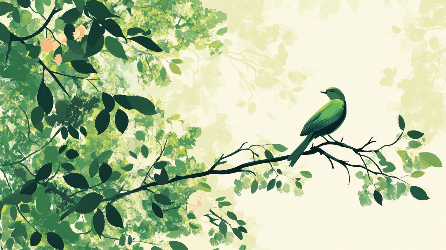 枝头绿鸟绘春意