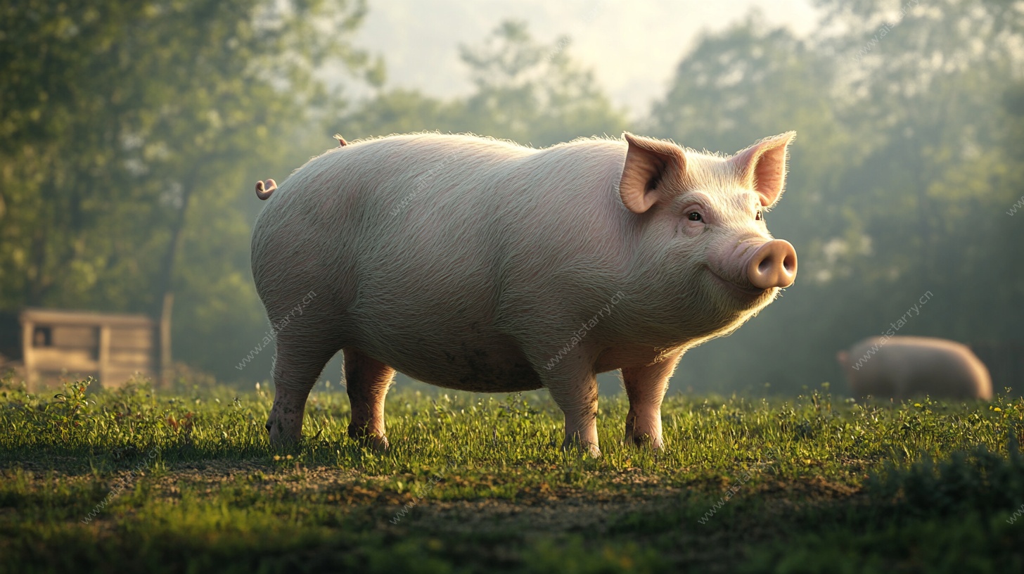田园中的可爱大白猪