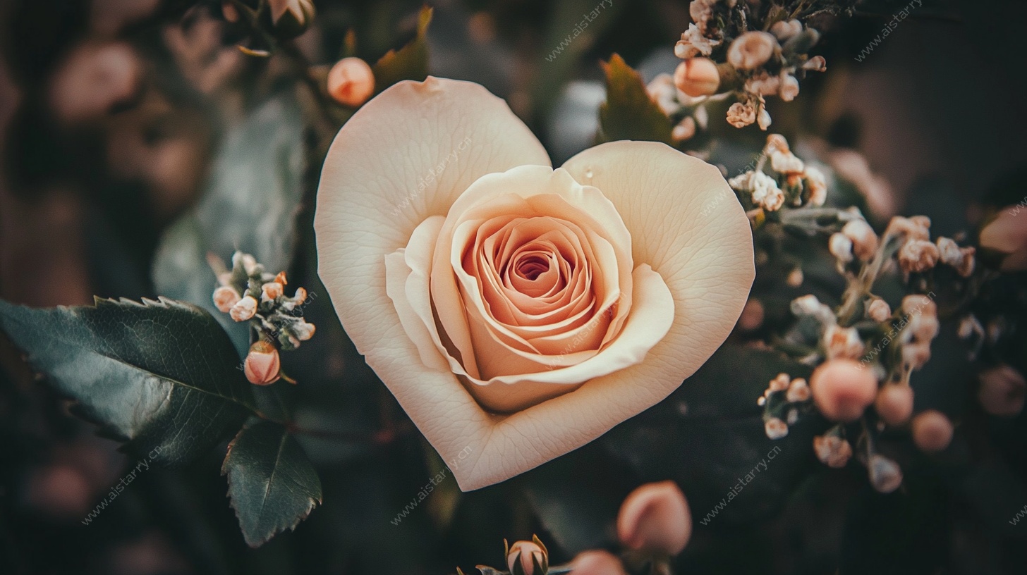 心形粉玫瑰花卉特写