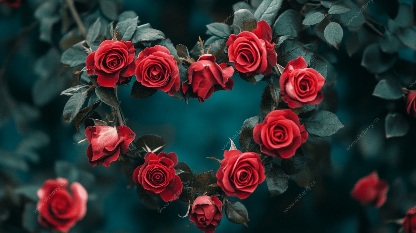 心形红玫瑰浪漫花卉图