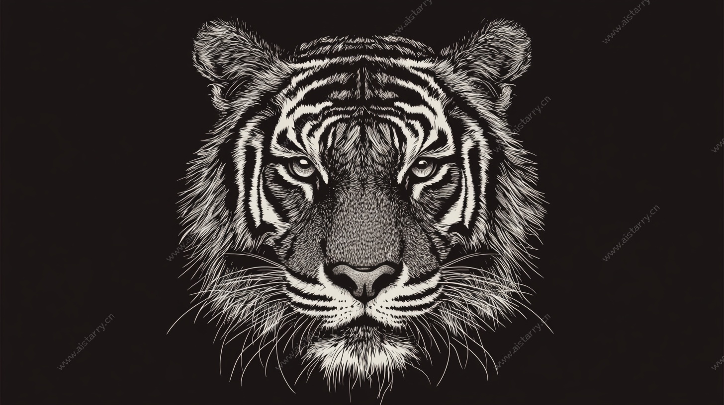 黑白老虎头像插画