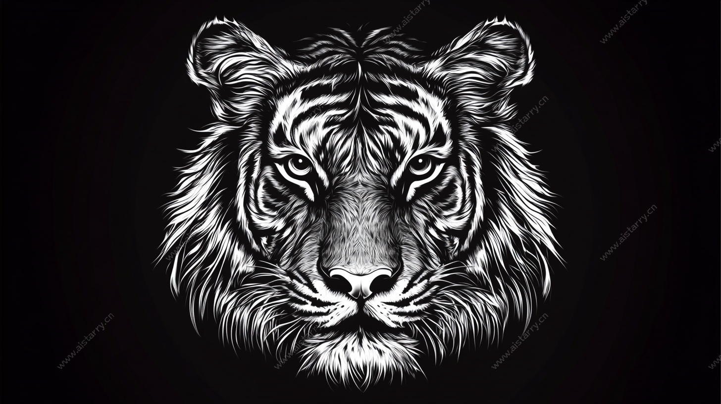 黑白老虎头像艺术插画