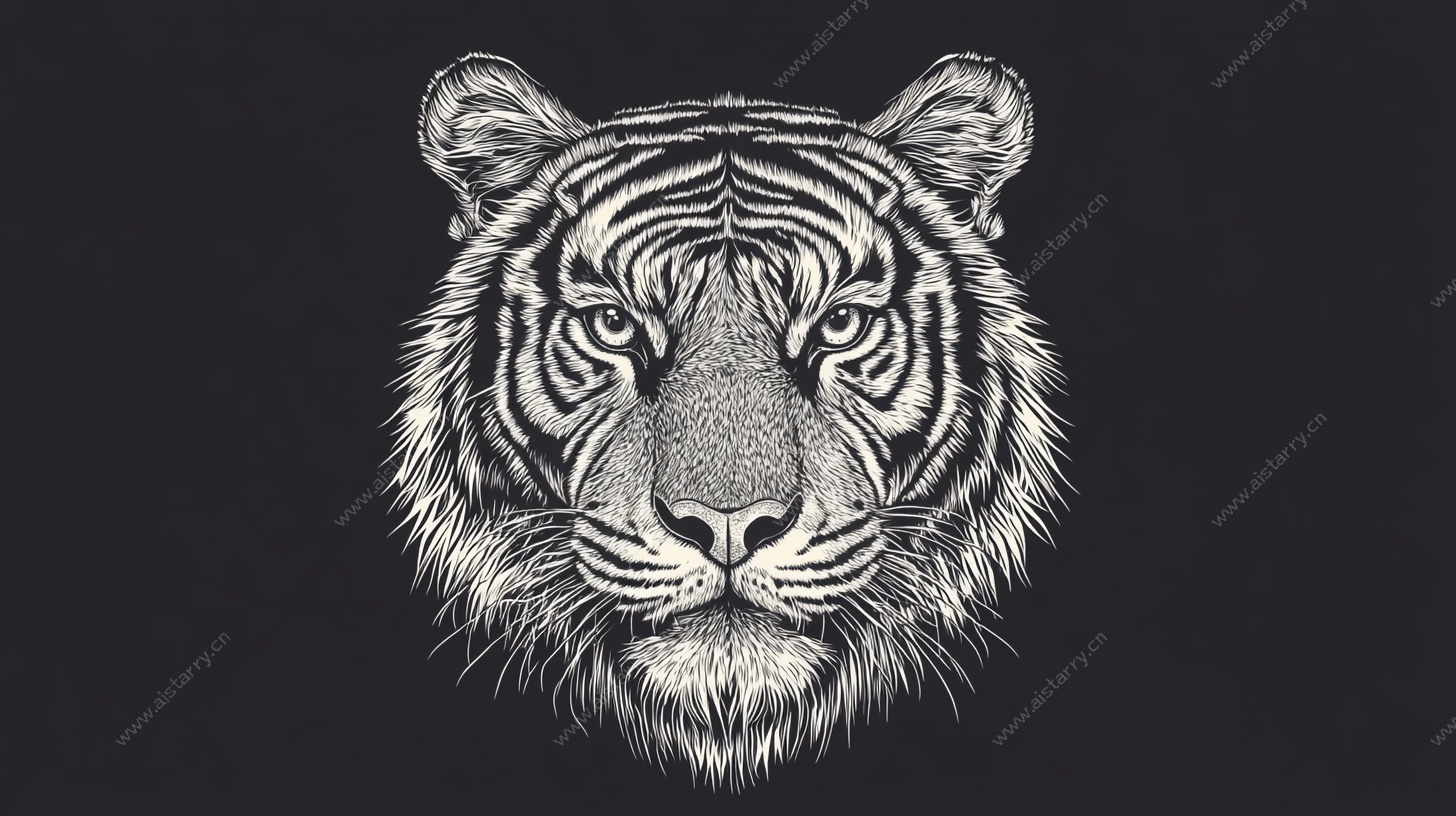 黑白老虎头像插画