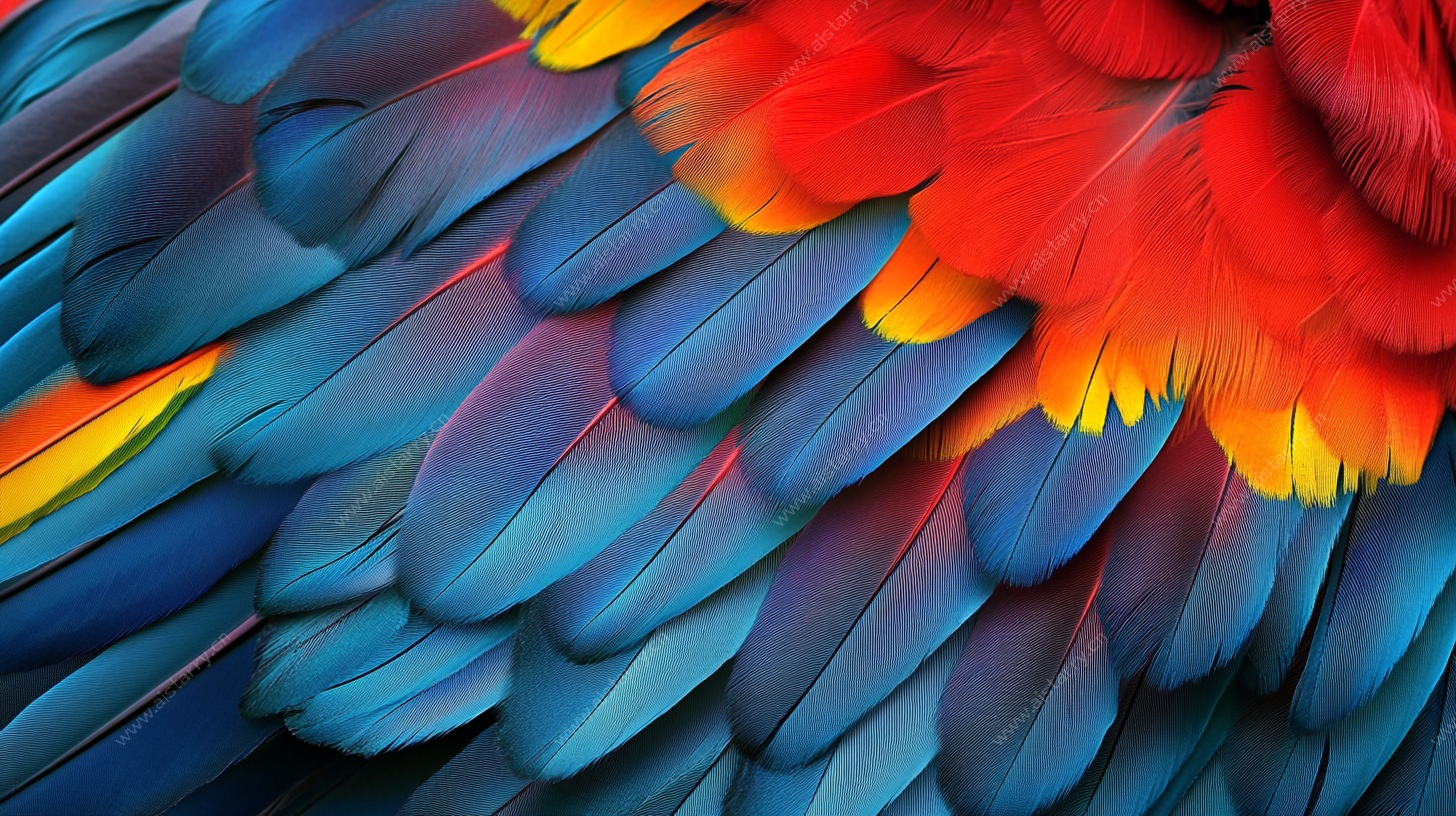 绚丽多彩的鹦鹉羽毛特写