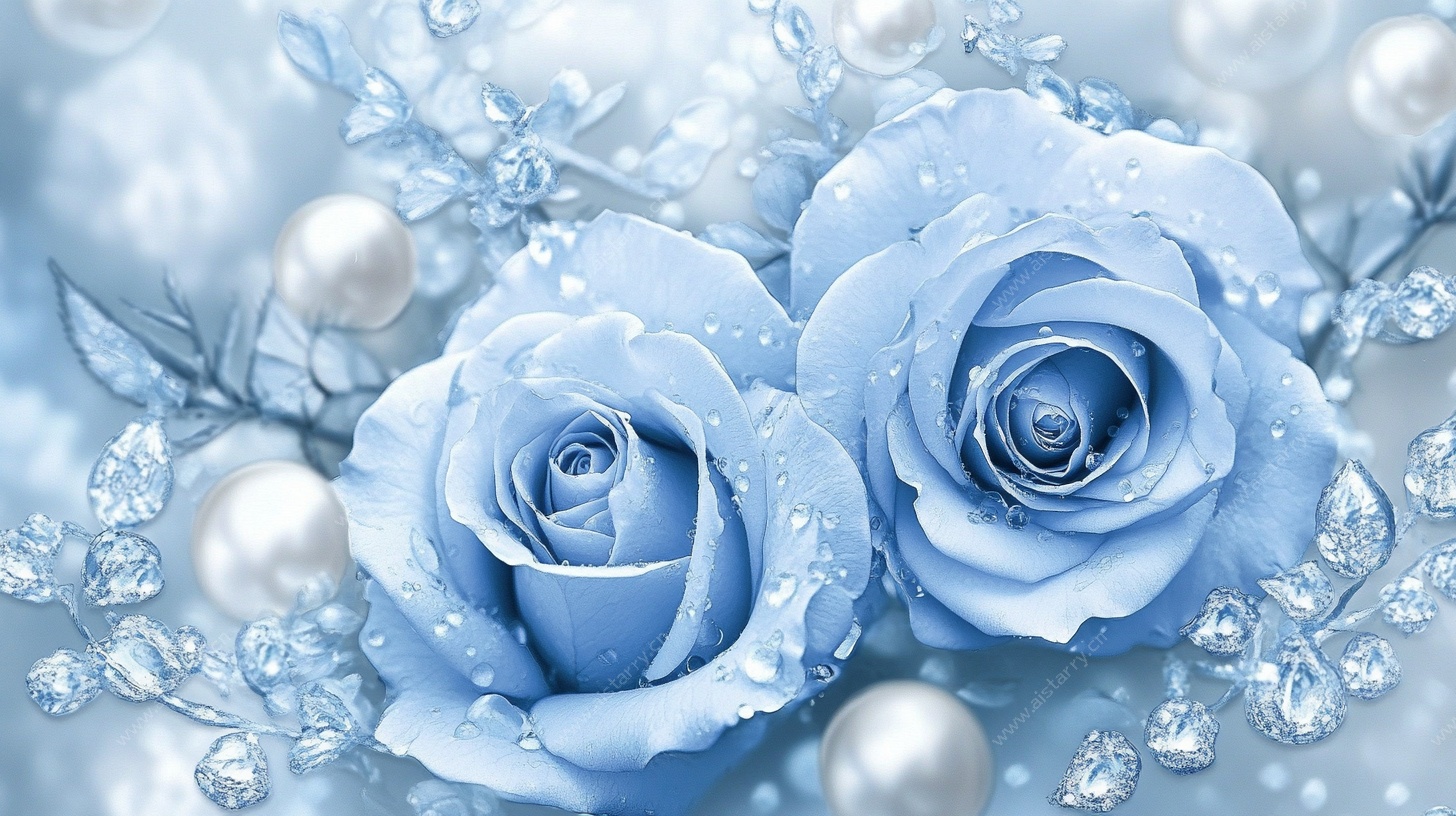 梦幻蓝玫瑰与珠宝点缀