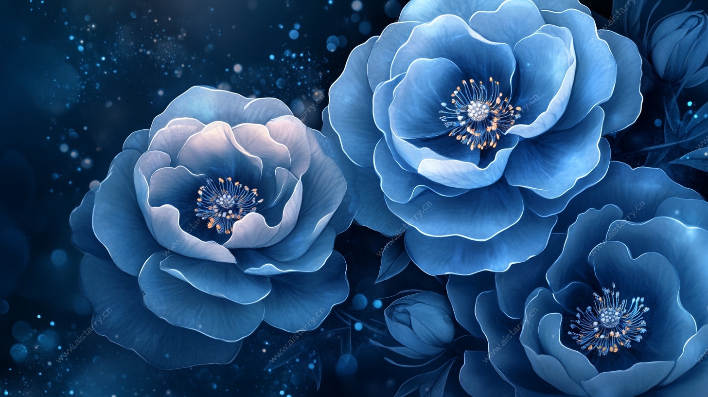 梦幻蓝色花卉插画