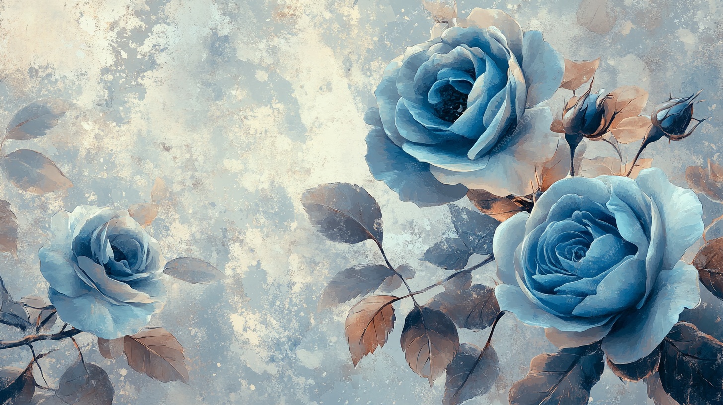 梦幻蓝玫瑰艺术插画