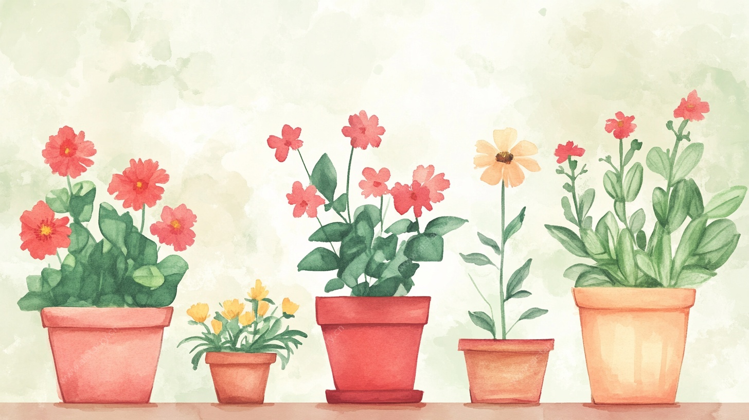 花盆里的多彩花卉插画