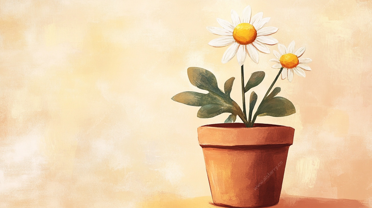 花盆中的清新雏菊插画