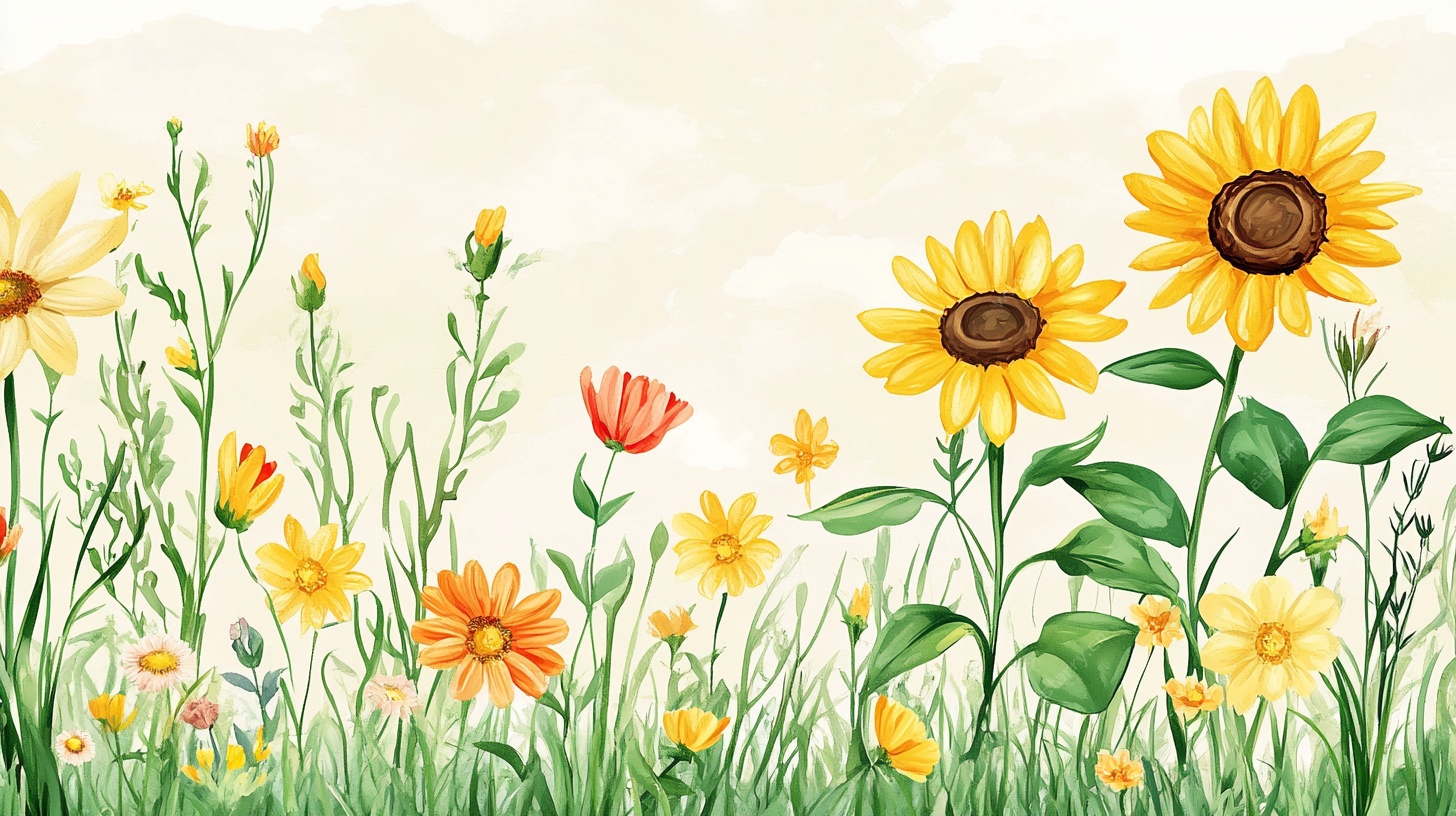 向日葵花草田园插画