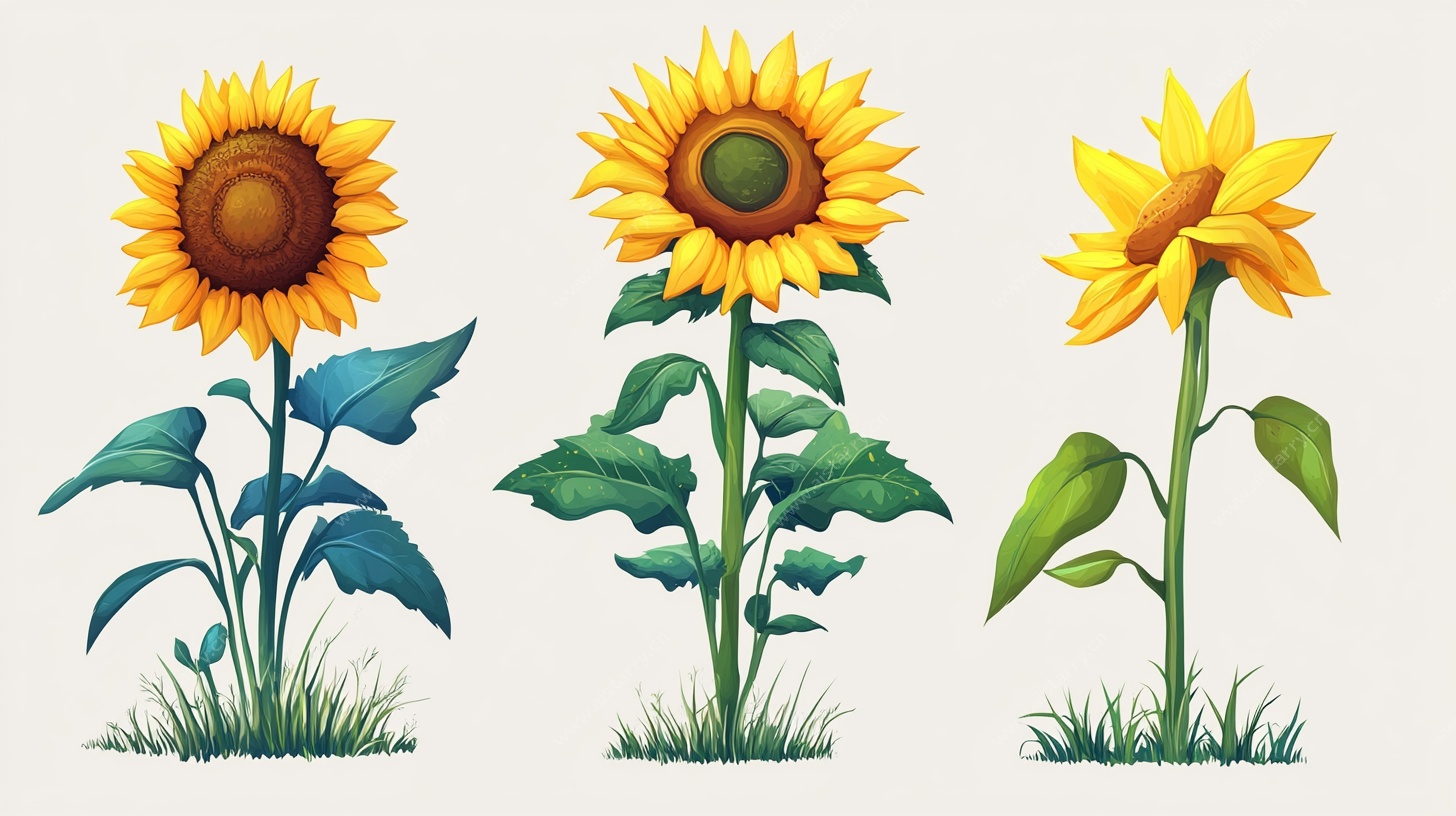 三株向日葵插画